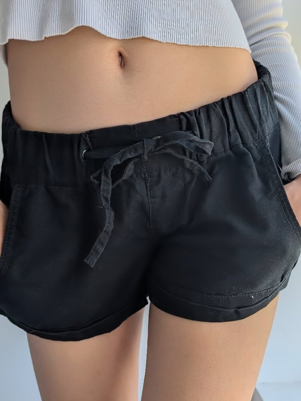 Low-rise Black Drawstring Shorts
